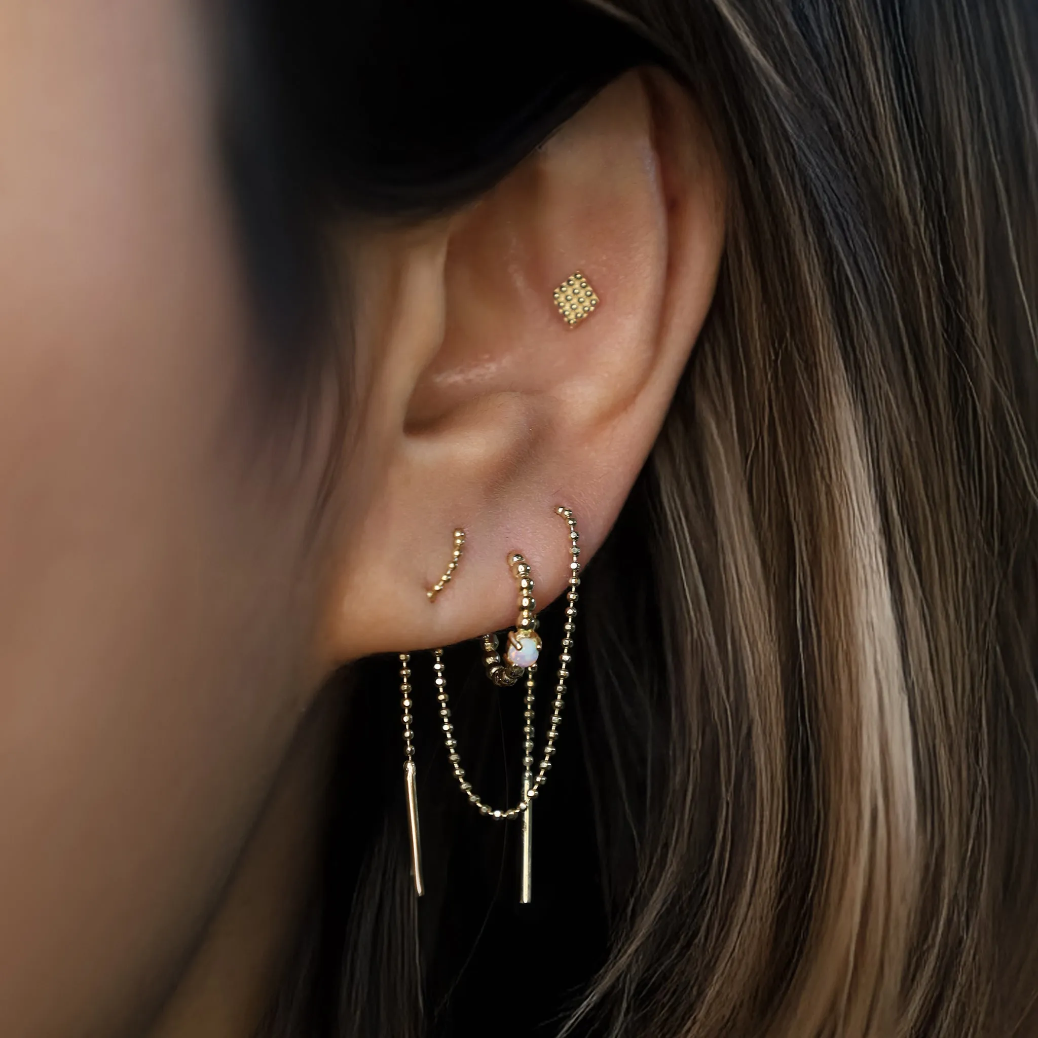 Facet Ball Chain Long Threader Earring