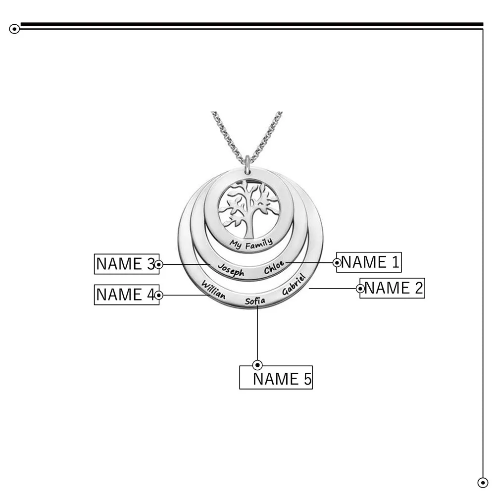 Family Circle Necklace with Hanging Family Tree