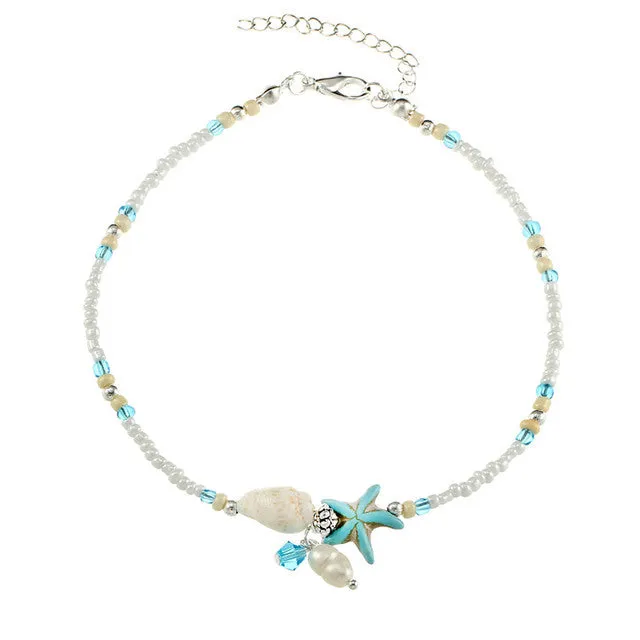 Fashion Bohemian Imitation pearls Starfish Charms Bracelets Anklets For Women