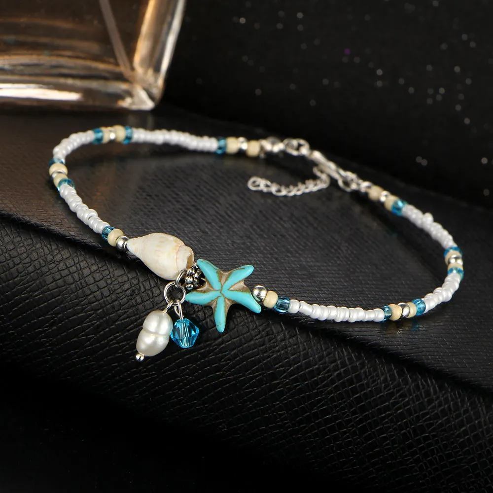 Fashion Bohemian Imitation pearls Starfish Charms Bracelets Anklets For Women