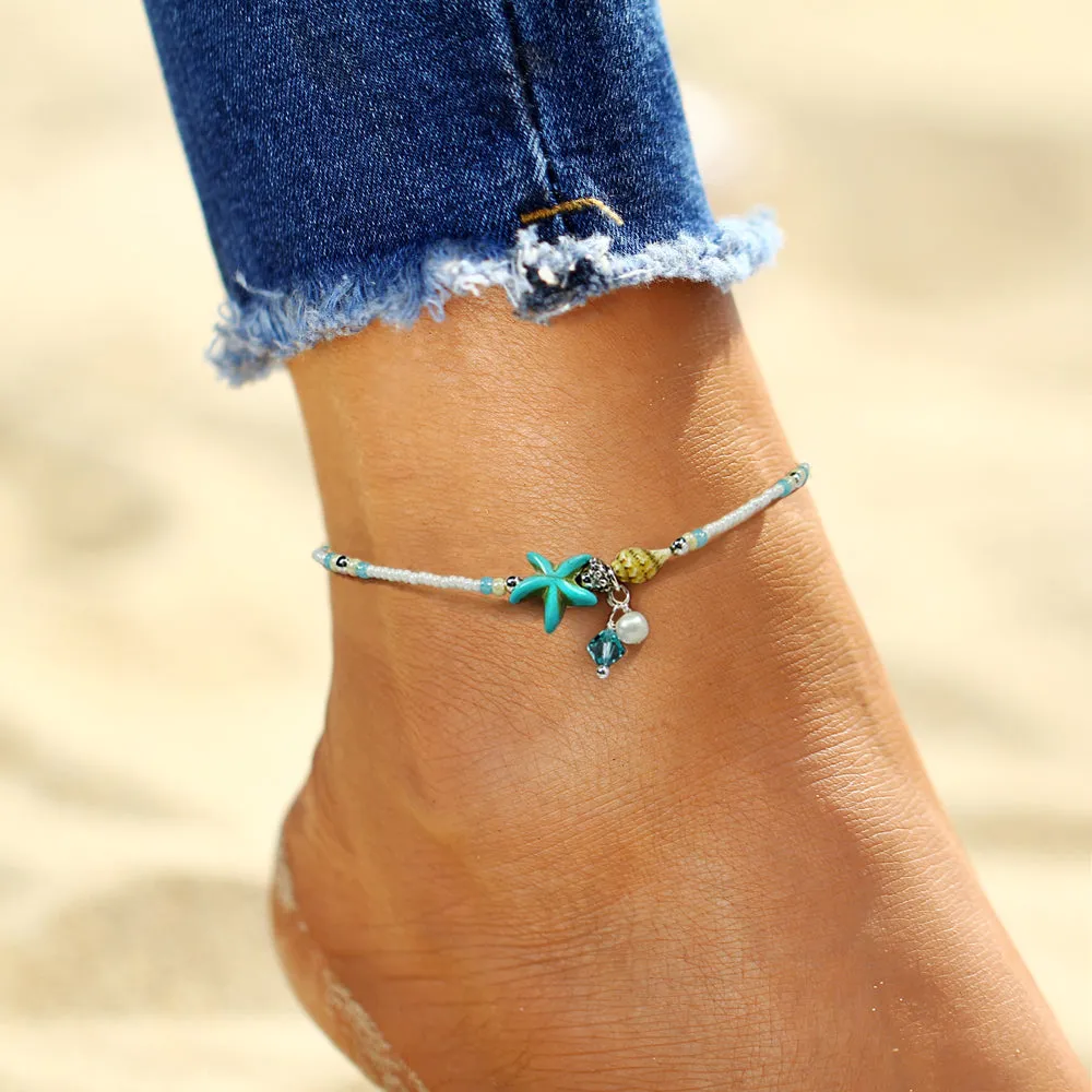 Fashion Bohemian Imitation pearls Starfish Charms Bracelets Anklets For Women