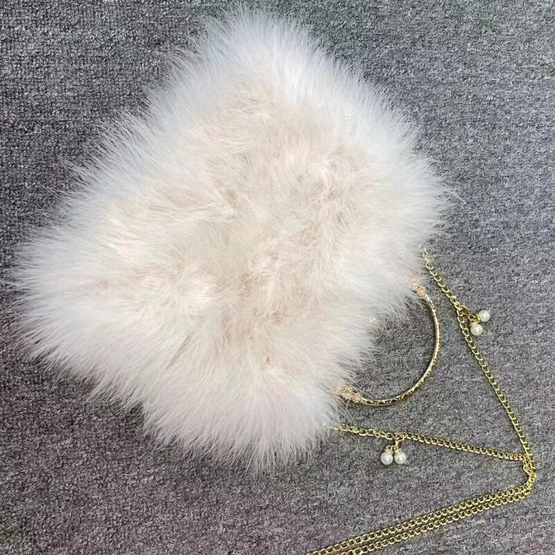 Feather Handbag for Women Luxury Purses and Handbags Designer Party Clutch Chain Shoulder Crossbody Bag Plush Wedding Bag