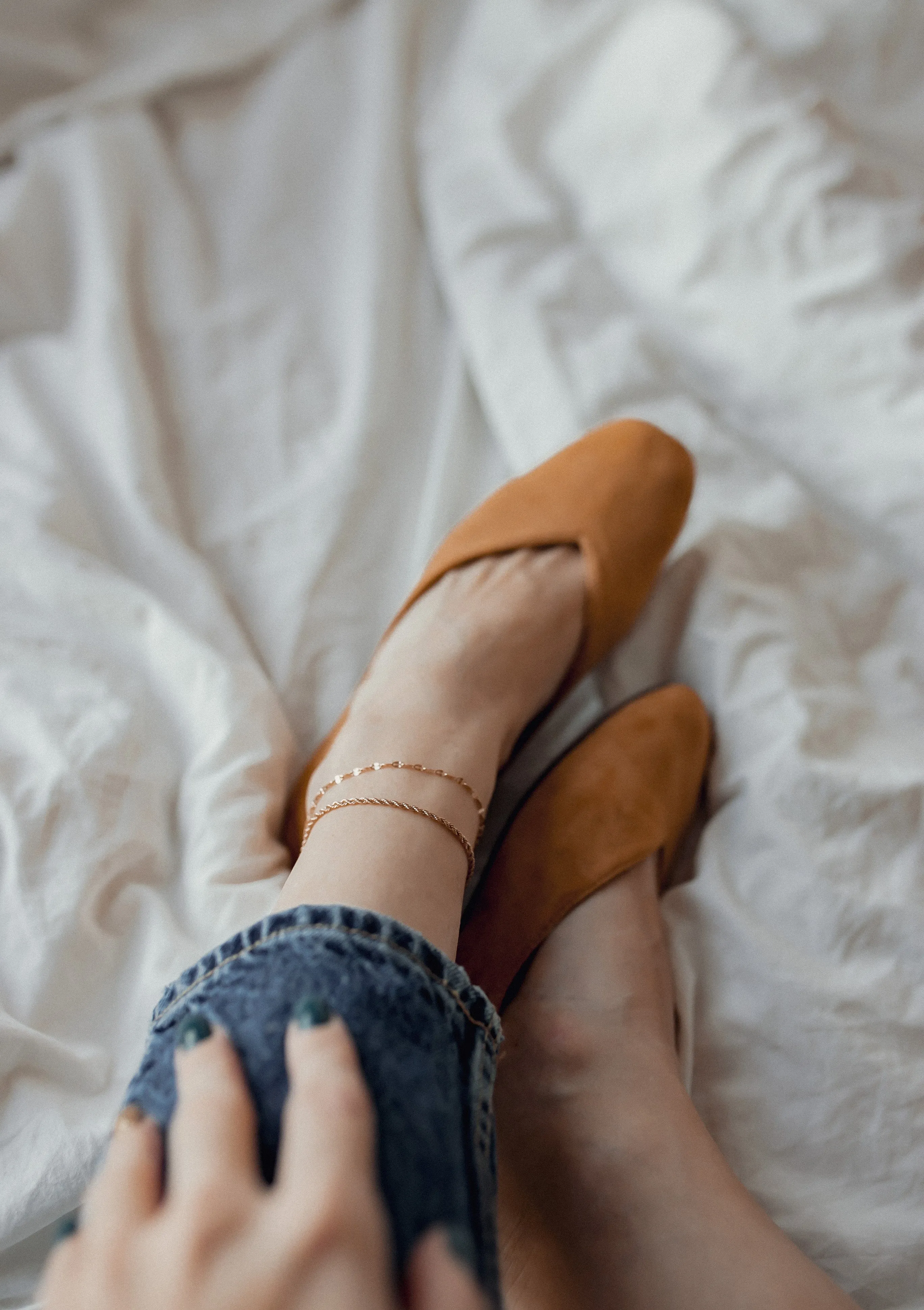 Flattened Rolo Chain Anklet Gold