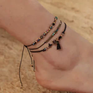 Flower Bee Butterfly Color Bead Five-Pointed Star Tassel Anklet