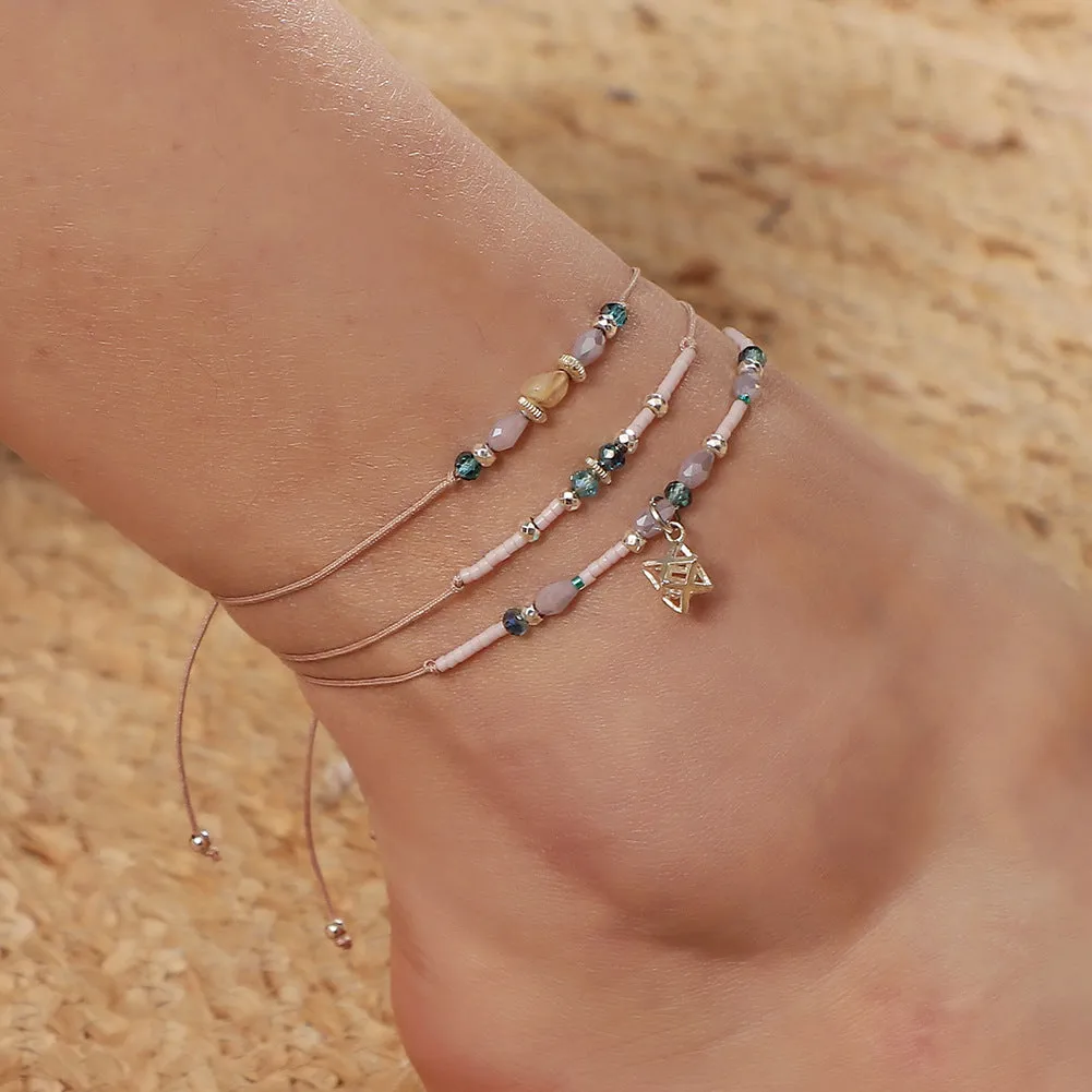 Flower Bee Butterfly Color Bead Five-Pointed Star Tassel Anklet