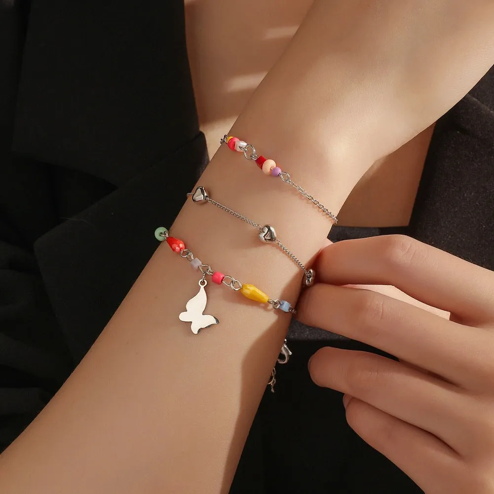 Flower Bee Butterfly Color Bead Five-Pointed Star Tassel Anklet