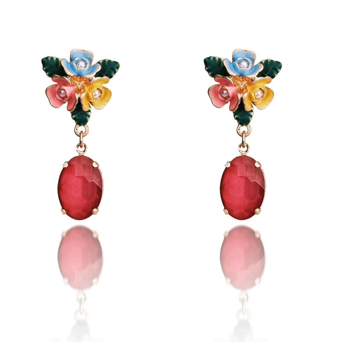 Flower drop earrings: Hand painted Peony Earrings