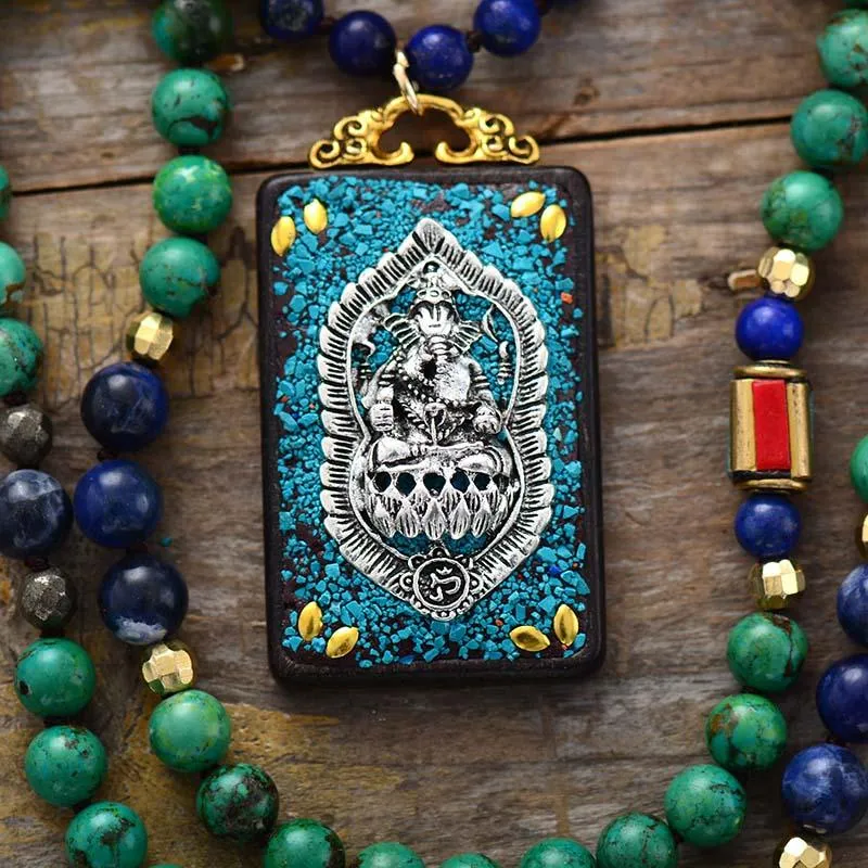 'Ganesha Pendant' Jasper, Lapis Lazuli & Sodalite Necklace