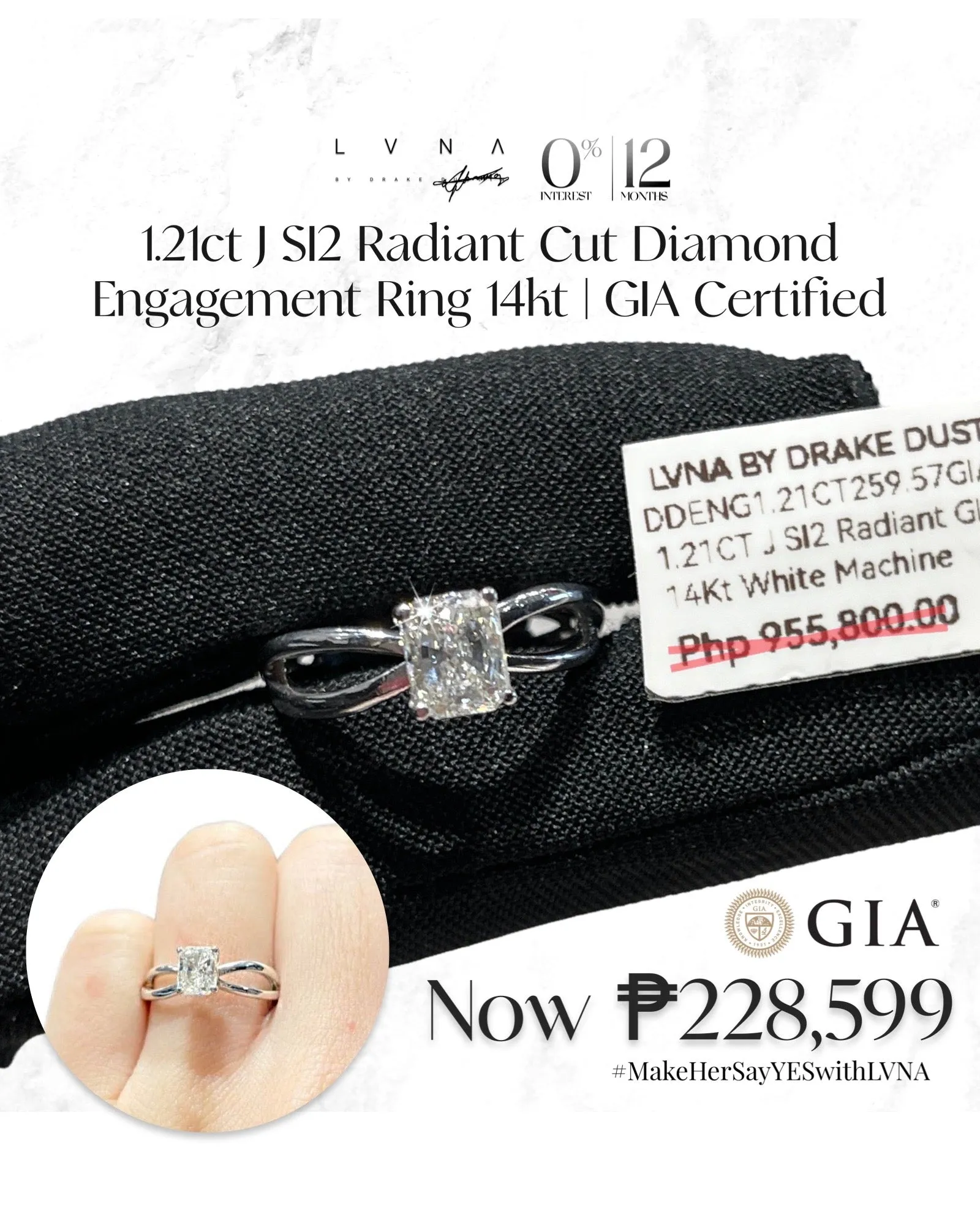 GIA CERTIFIED | 1.21ct J SI2 Radiant Cut Diamond Engagement Ring 14kt