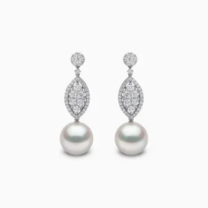 Glitz 18K Gold White South Sea Pearl and Diamond Oval Earrings