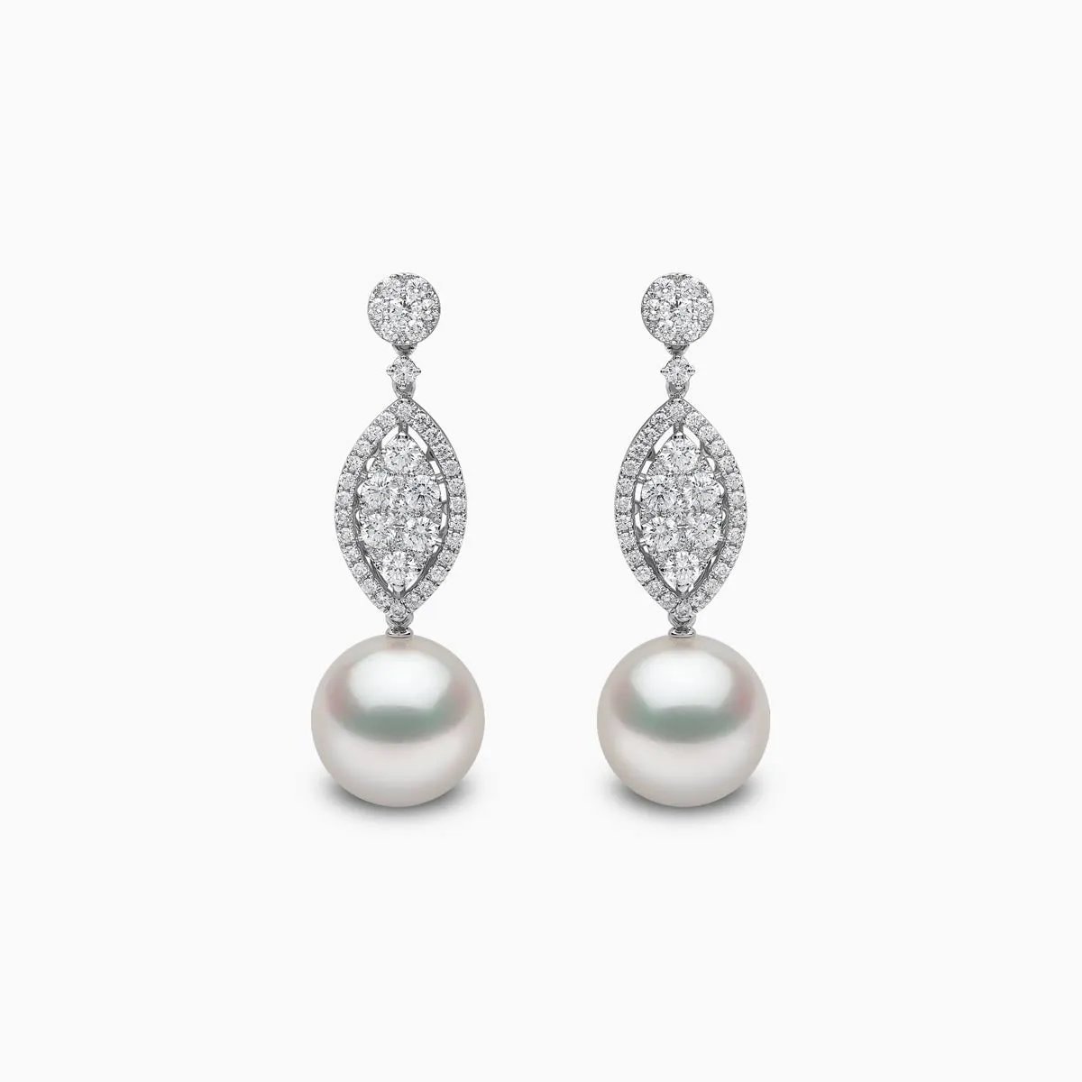 Glitz 18K Gold White South Sea Pearl and Diamond Oval Earrings