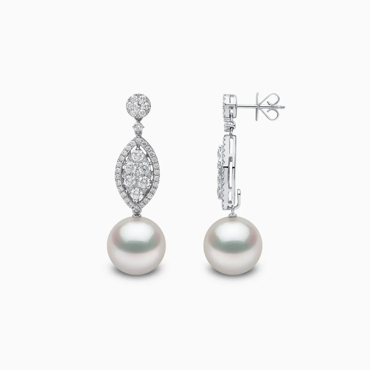 Glitz 18K Gold White South Sea Pearl and Diamond Oval Earrings