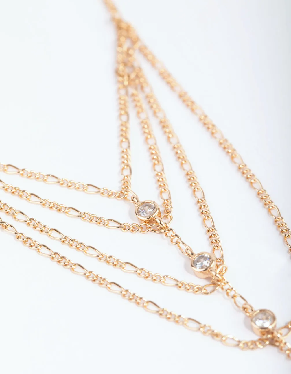 Gold Cubic Zirconia Draped Hand Chain