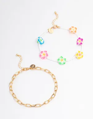 Gold Hibiscus Flower Chain Anklet