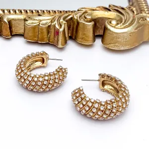 Gold Tone Bubble Hoop Earrings With Clear Crystals