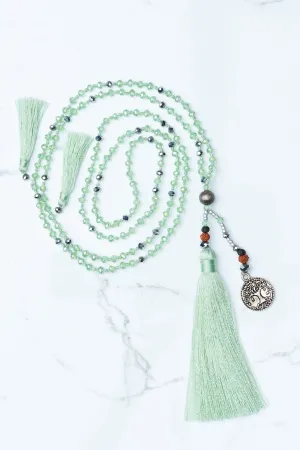 Green Tree of Life Silver Coin and Tassel Necklace