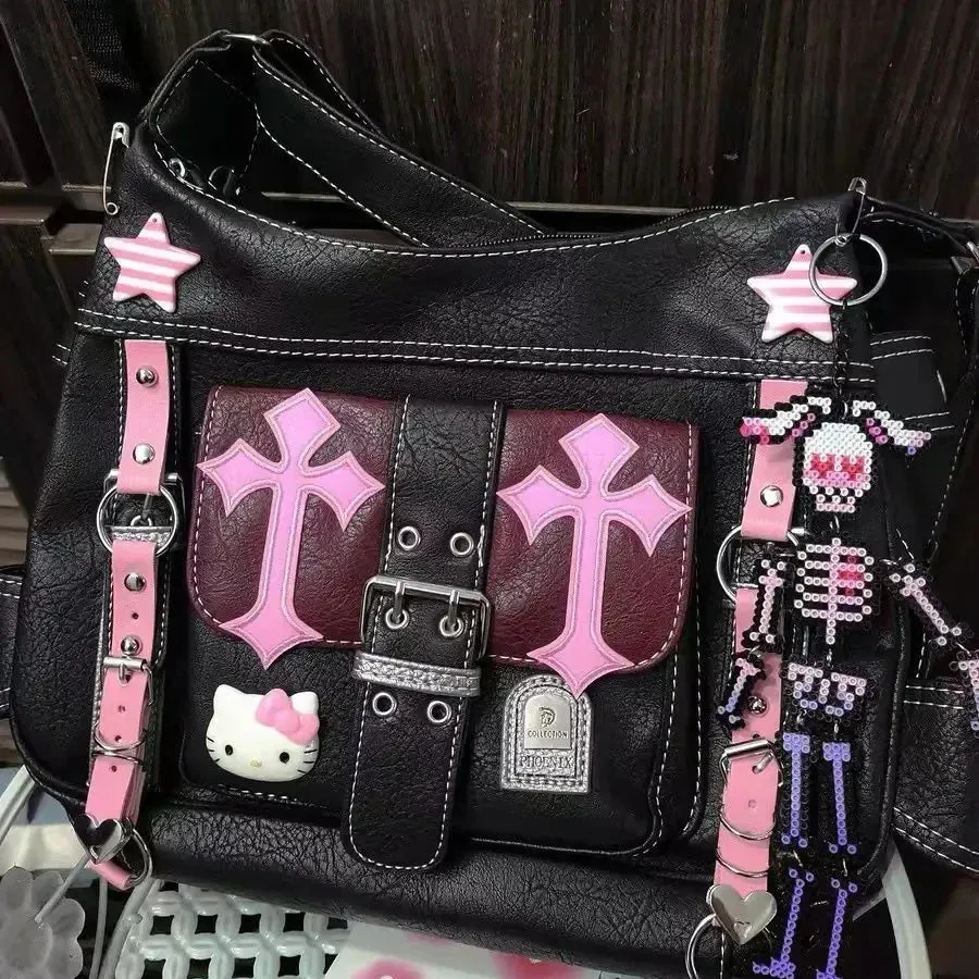 Hello High Crossbody Trend Punk Pink Kitty Gothic Vintage Capacity Bag