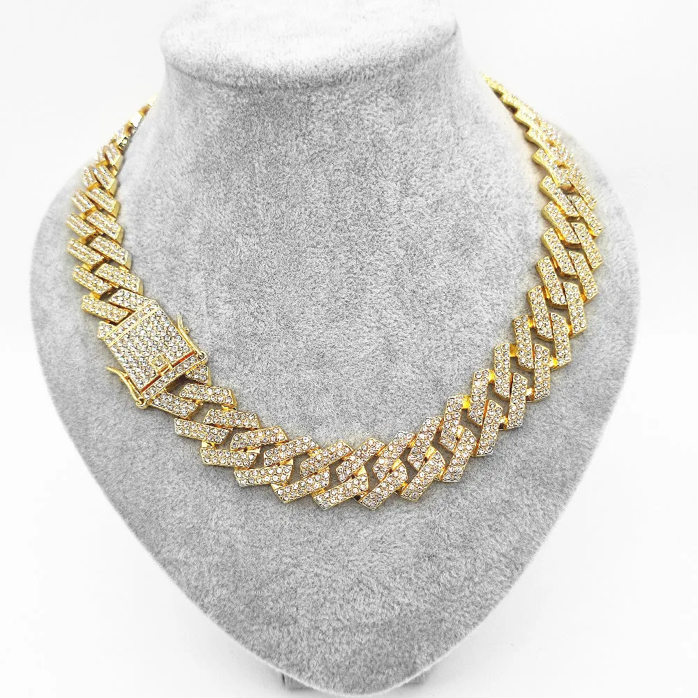 Hip Hop Diamond Prismatic Bar 20mm Bold Gold Chain