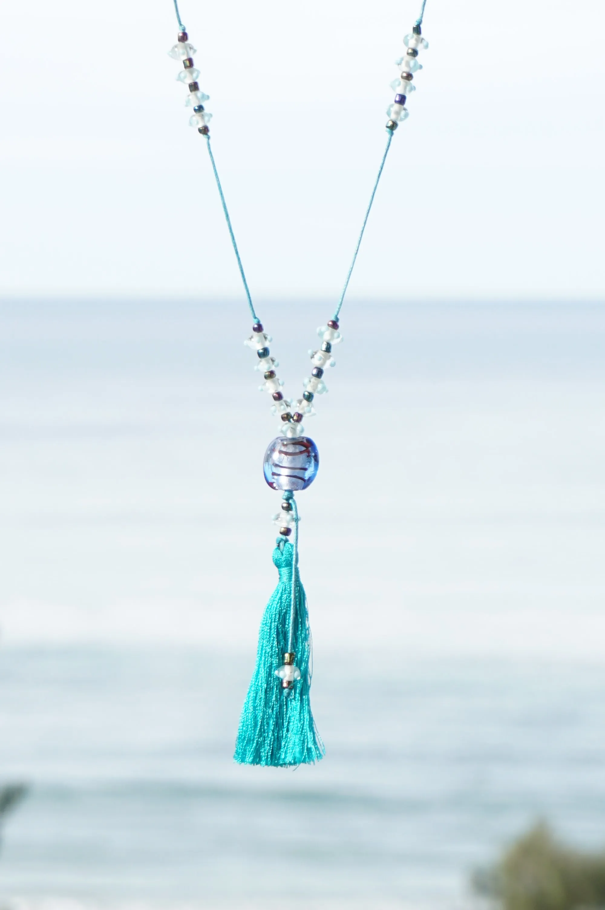 Jade Beaded Tassel Necklace