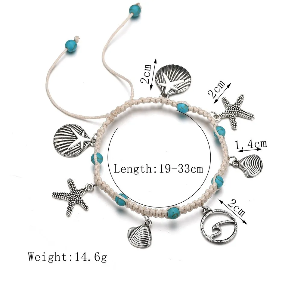 Knotted Shell Conch Turquoise Alloy Pendant Anklet Personalized Fashion Foot Chain