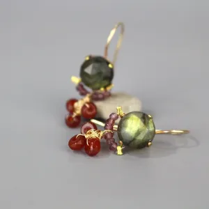 Labradorite Carnelian Clover Earrings