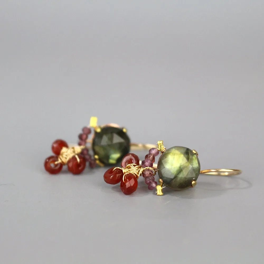 Labradorite Carnelian Clover Earrings