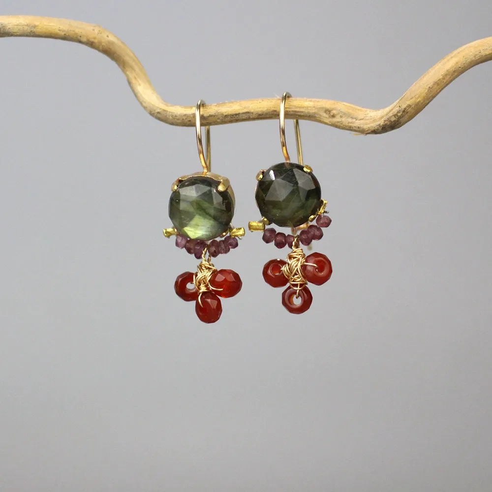 Labradorite Carnelian Clover Earrings