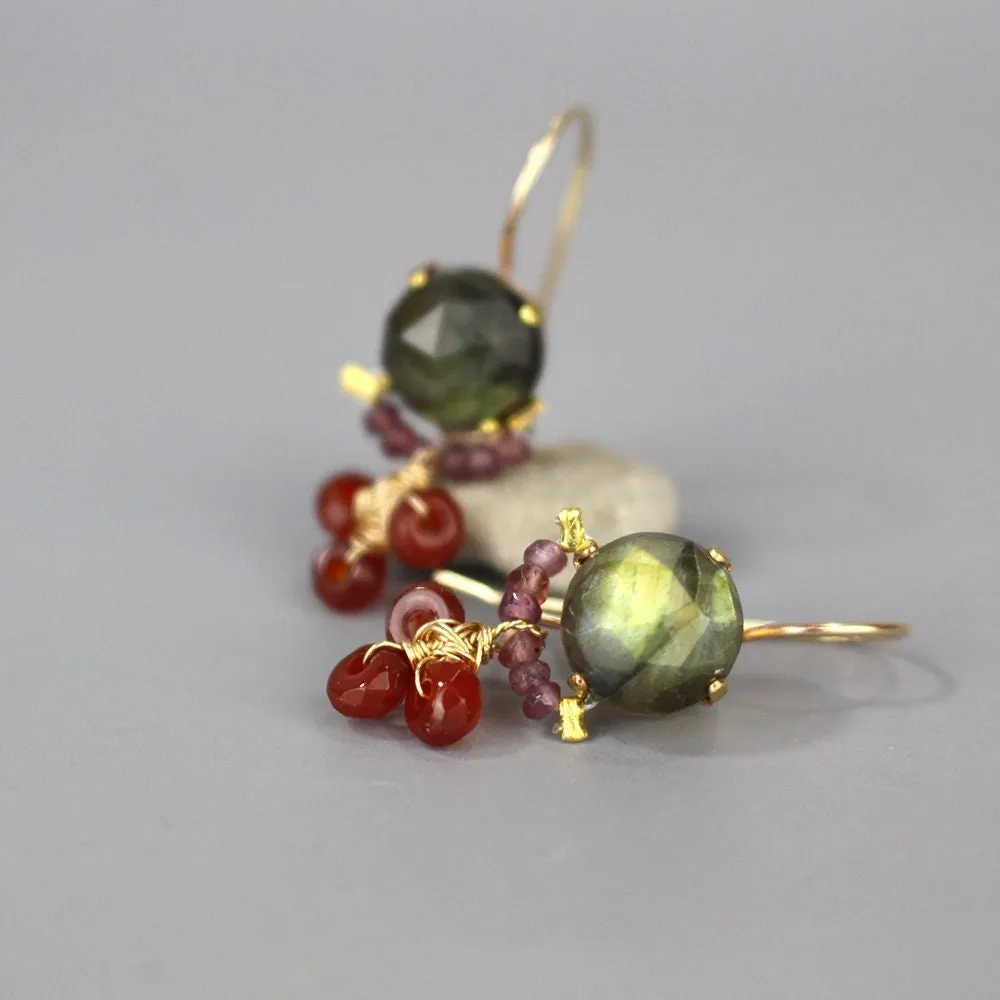 Labradorite Carnelian Clover Earrings