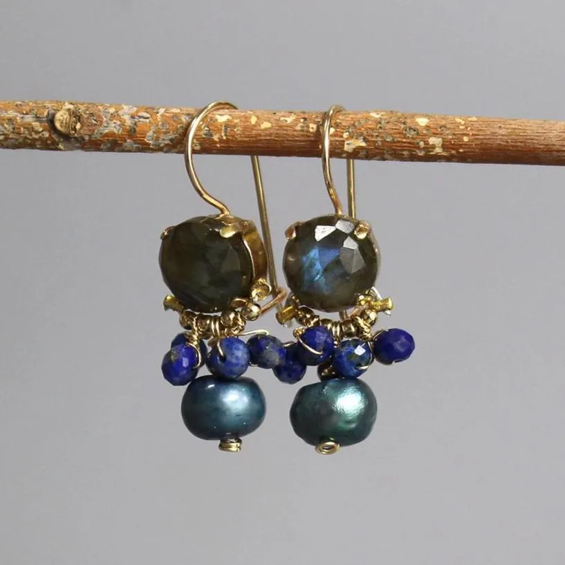 Labradorite Lapis Orchid Earrings