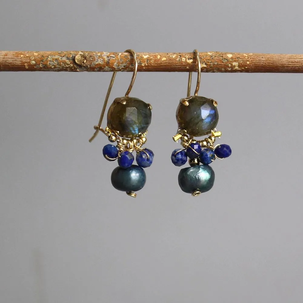 Labradorite Lapis Orchid Earrings