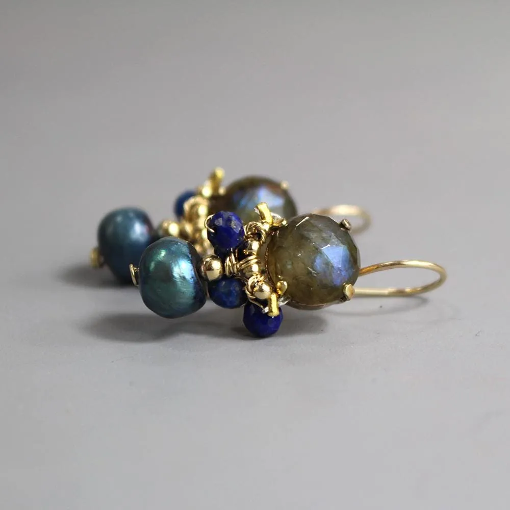 Labradorite Lapis Orchid Earrings