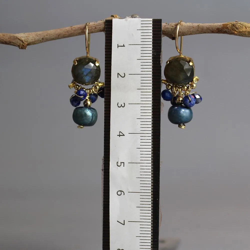 Labradorite Lapis Orchid Earrings