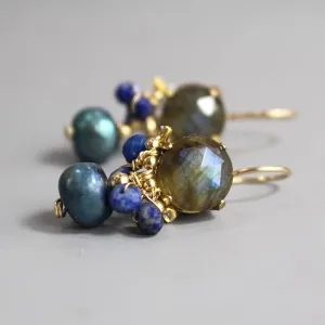 Labradorite Lapis Orchid Earrings