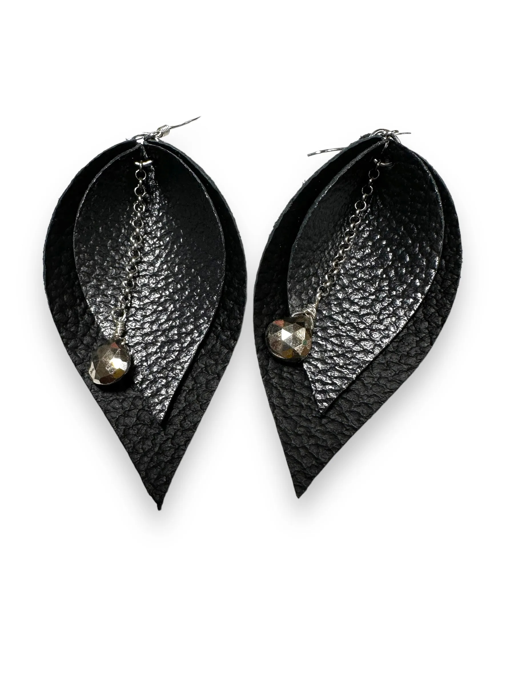 Leather Teardrop Earrings, Brown and Black leather Earrings, Feather Earrings