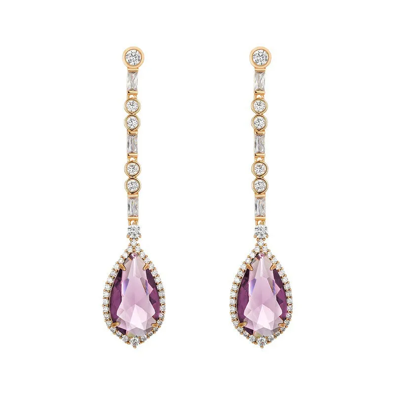 Light luxury and high-end earrings, retro and elegant temperament, inlaid with artificial gemstones, drop-shaped earrings