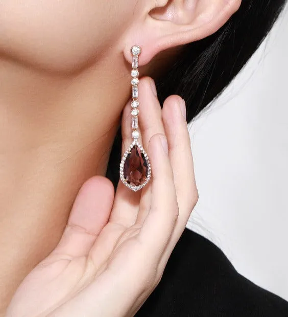 Light luxury and high-end earrings, retro and elegant temperament, inlaid with artificial gemstones, drop-shaped earrings