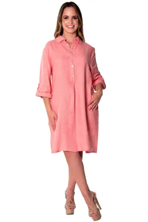 Linen Roll-Up Sleeve Tunic Dress by AZUCAR - LLWD2078