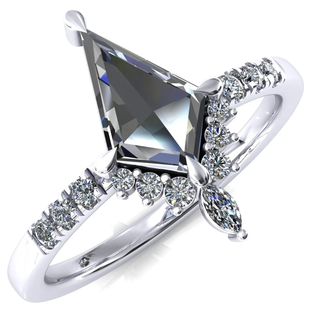 May Kite Moissanite 4 Claw Prong Micro Pave Diamond Sides Engagement Ring