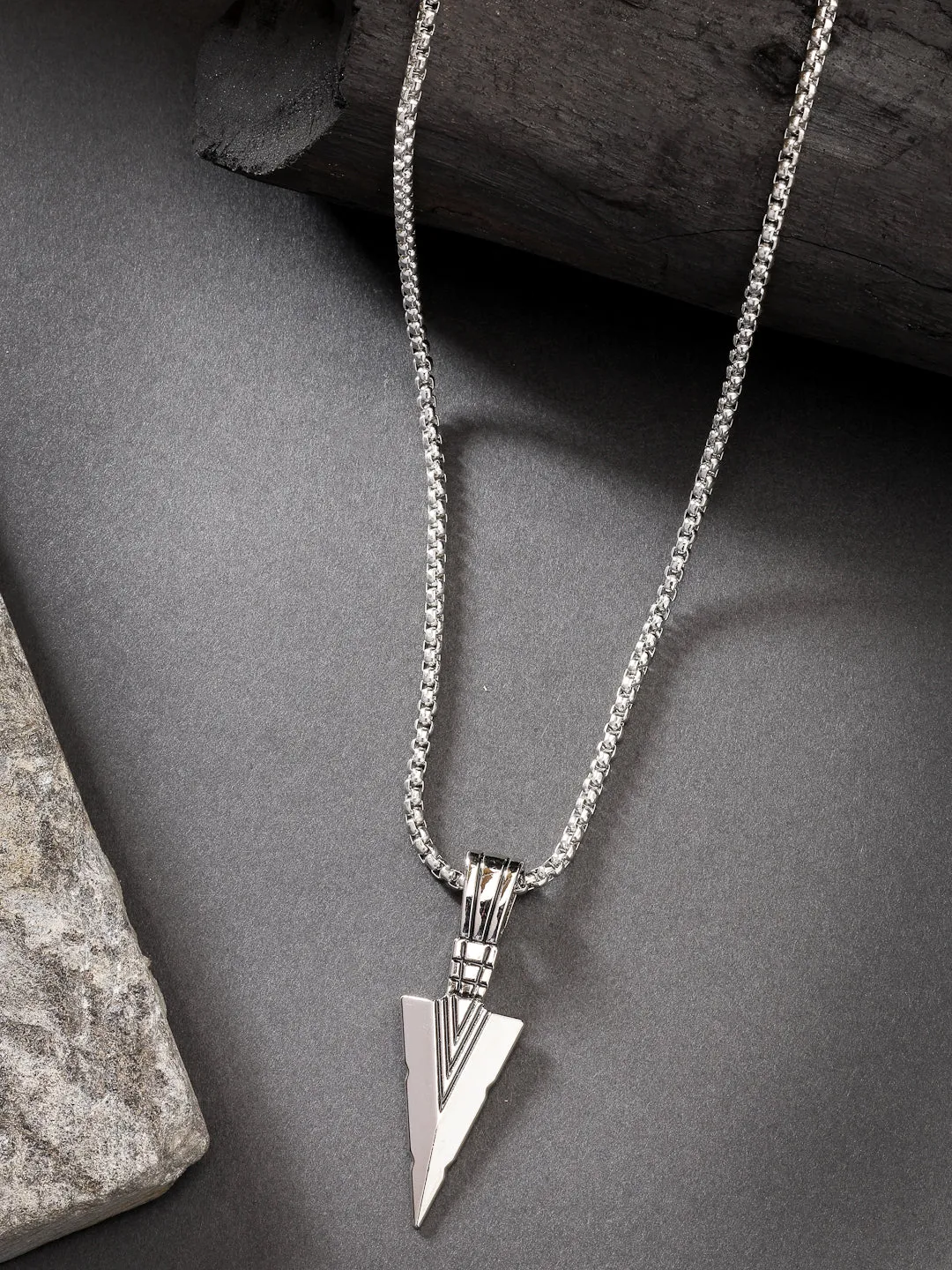 Men's Set Of 3 Multicolor Rhodium-Plated Arrow-Shaped Pendant With Chain - NVR