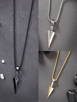 Men's Set Of 3 Multicolor Rhodium-Plated Arrow-Shaped Pendant With Chain - NVR