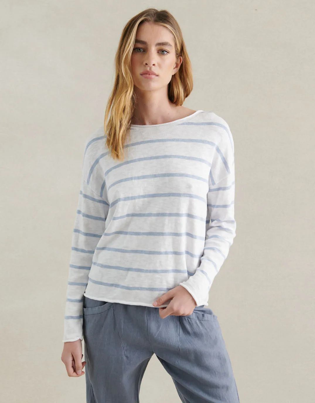 Minnie Top - White/Blue Stripe