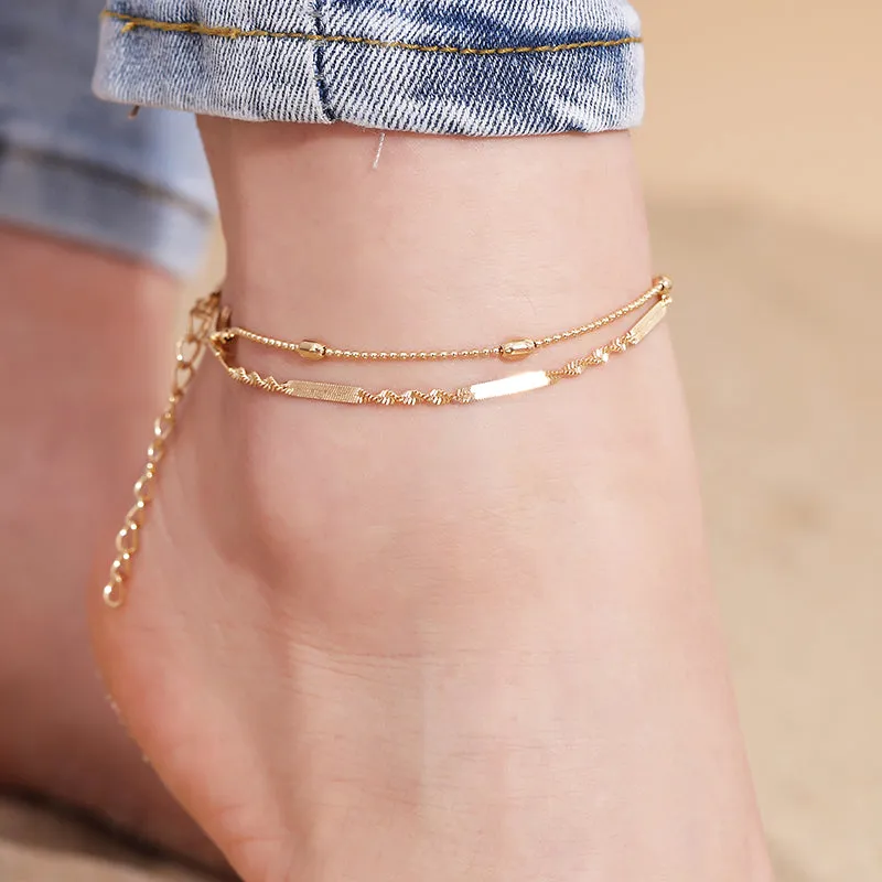 Multi Layered Gold Shell Pendant Chains Ankle