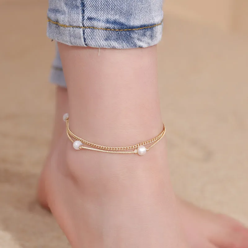 Multi Layered Gold Shell Pendant Chains Ankle