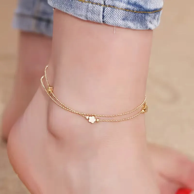 Multi Layered Gold Shell Pendant Chains Ankle