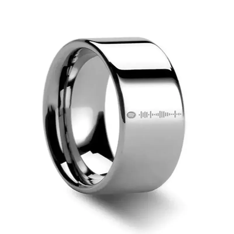 Music Code Engraved Flat Pipe Cut Tungsten Ring Polished - 6mm - 12mm