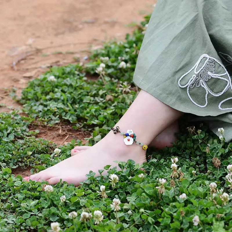 New Sea Shell Flowers ethnic anklets chains red stone