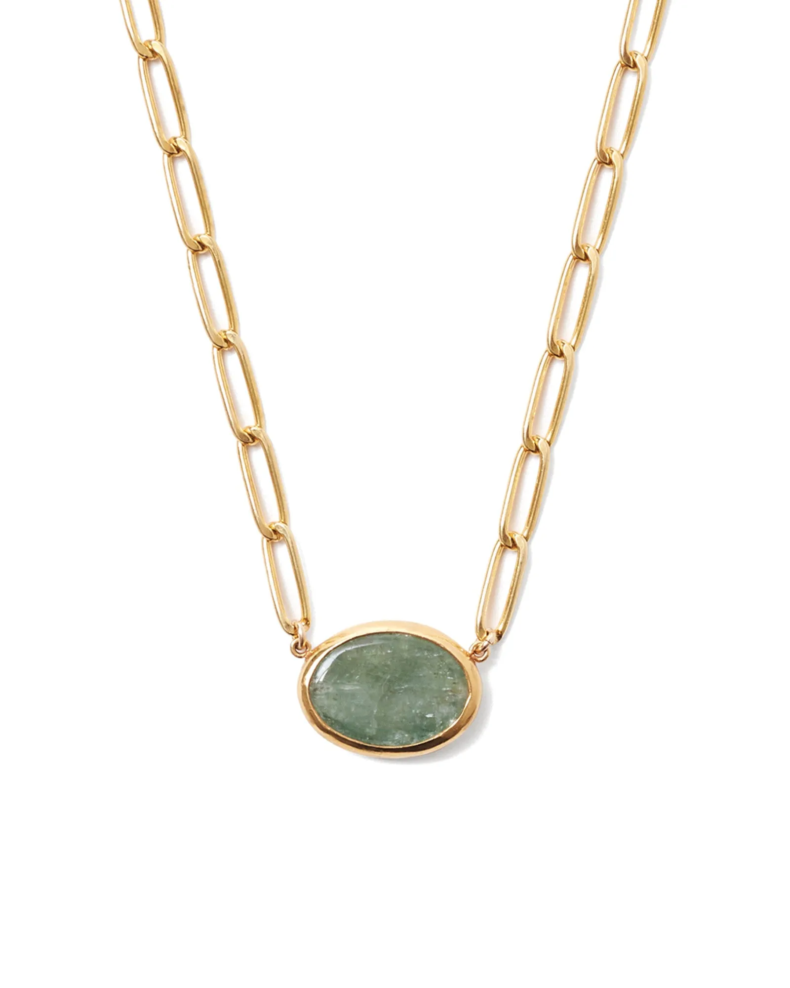 Oval Green Kyanite Bezel Paperclip Necklace