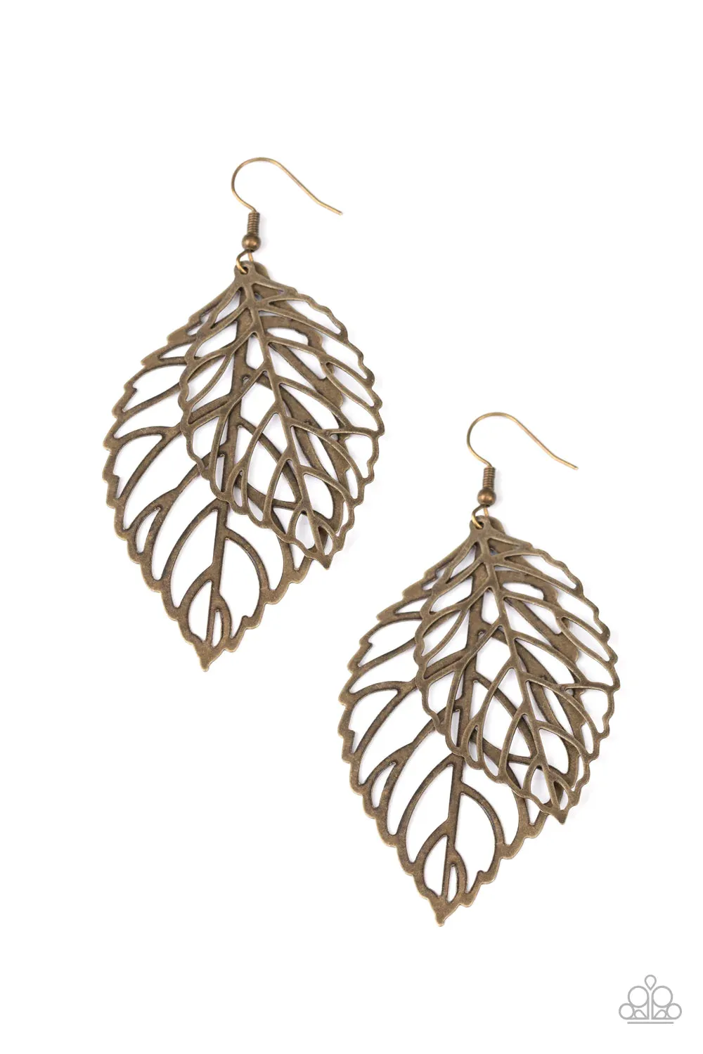 Paparazzi Earring ~ Take It or LEAF It - Brass