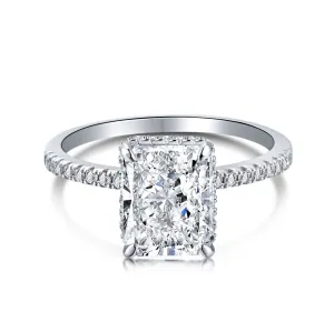 Pave Side Stone Hidden Halo 4 Carat Radiant Cut Engagement Ring