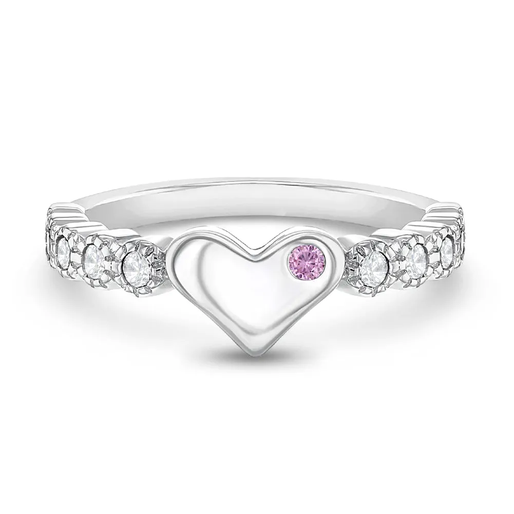 Polished Heart & CZ Size 2-5 Baby / Toddler / Kids Ring - Sterling Silver